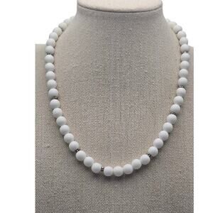 Pearl Rhinestone Beaded Necklace White Silver Tone - Timeless Elegance
